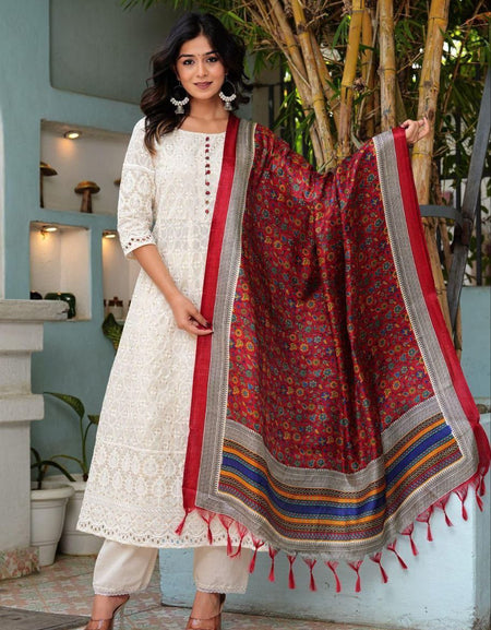 Cotton Chikankari Anarkali Women's Kurti Pant With Dupatta mahezon