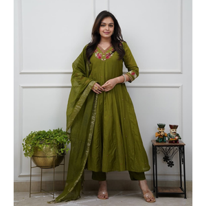 Cotton Anarkali Women Kurta Pant with Dupatta Set mahezon