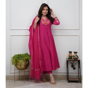 Cotton Anarkali Women Kurta Pant with Dupatta Set mahezon
