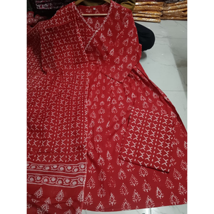 Cotton Angrakha Women Kurta Pant with Dupatta Set mahezon