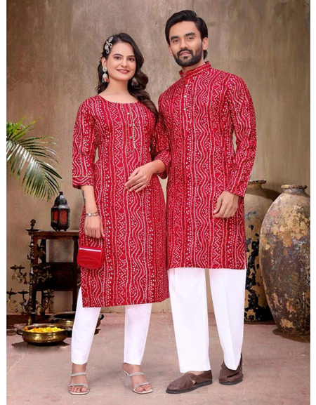 Couple Wear Badhani Print Indian Traditional Same Matching Outfits Set mahezon