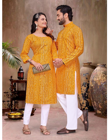 Couple Wear Badhani Print Indian Traditional Same Matching Outfits Set mahezon