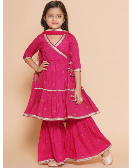 Designer Kids Girls Top Sharara Dupatta Dress