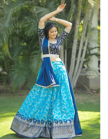 Designer Traditional Indian Blue Women's Lehenga Blouse Dupatta
