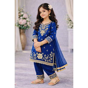 Festive Embroidery Sequence Kid Girl Kurti Palazzo with Dupatta Suit mahezon