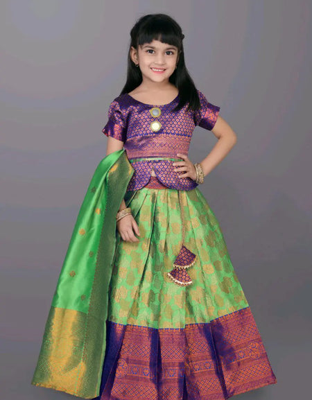 Ethnic Kids Green Girl Lehenga Choli Dupatta mahezon