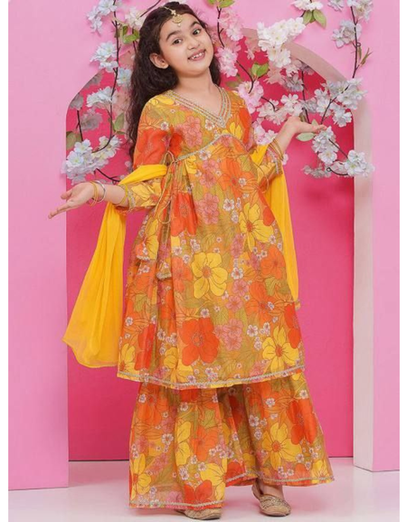 Ethnic Kids Girls Top Sharara Dupatta Dress