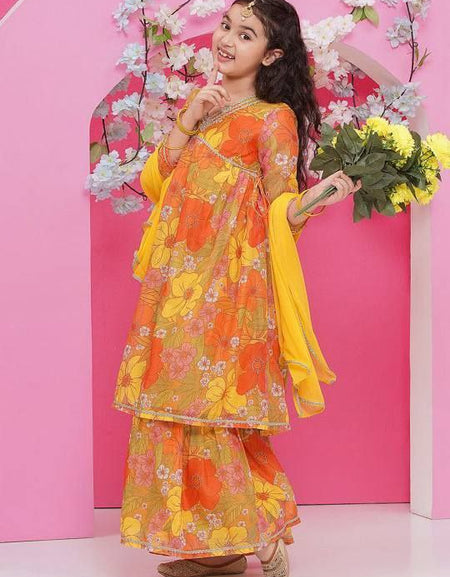 Ethnic Kids Girls Top Sharara Dupatta Dress