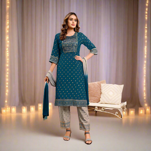 Exclusive Blue Naira cut Kurti Pant Dupatta Suit mahezon