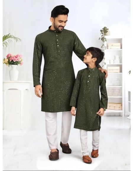 Father and Son Green Chikankari Same Matching Kurta Dress Set mahezon