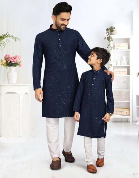 Father and Son Navy Blue Same Matching Kurta Dress Set mahezon