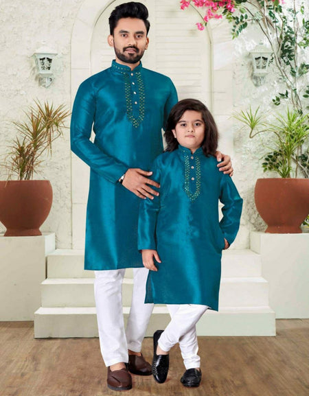 Father Son Traditional Indian Silk Same Matching Kurta Pajama