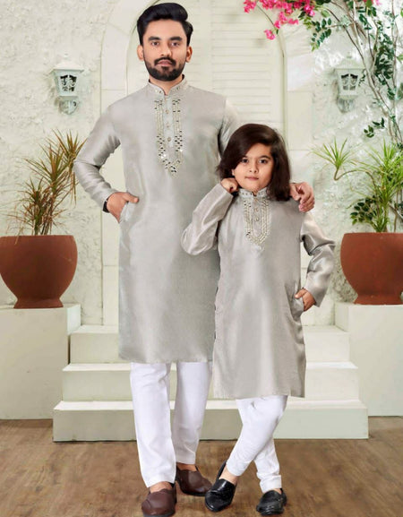 Father Son Traditional Indian Silk Same Matching Kurta Pajama