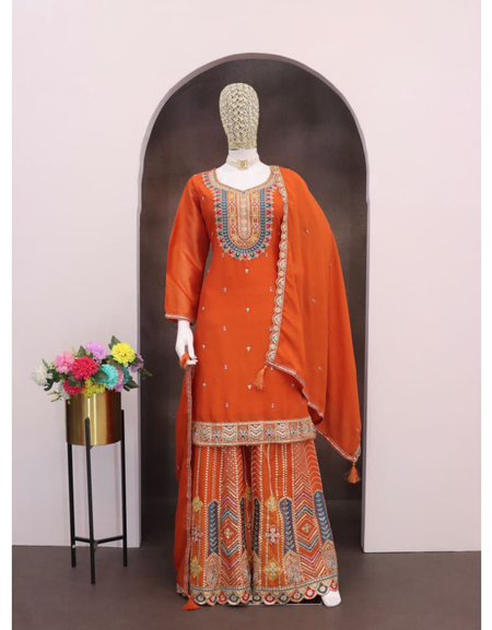 Festive Designer Women Top Palazzo Dupatta Suit mahezon