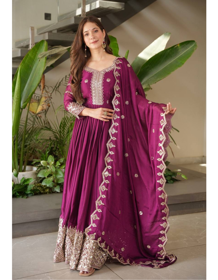 Festive Designer Embroidery Sequin Women Gown Dupatta Dress mahezon
