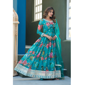Festive Designer Wedding Women Gown Dupatta Dress