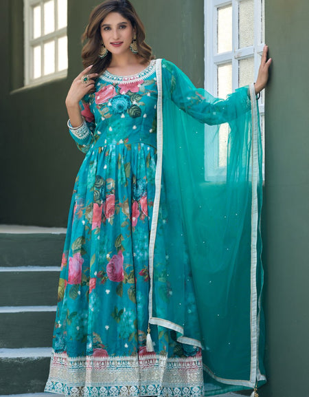 Festive Designer Wedding Women Gown Dupatta Dress