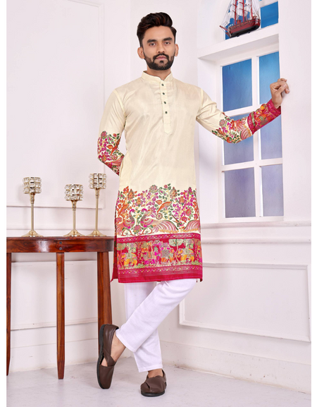 Festive Dola Silk Patola Men Kurta Pajama mahezon