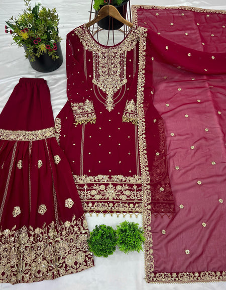 Festive Embroidery Women Top Palazzo Dupatta Suit mahezon