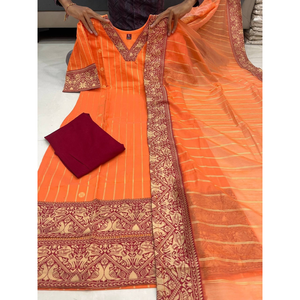 Festive Orange Cotton Women Kurti Leggings with Dupatta Set mahezon