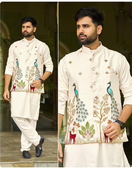 Festive Stylish Men Kurta Pajama with Jacket mahezon