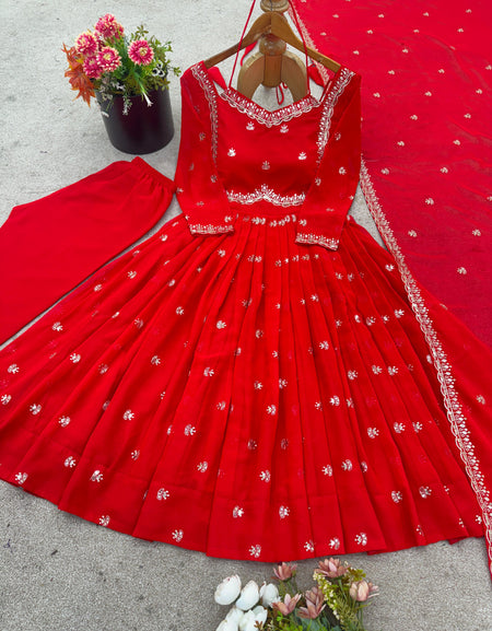 Festive Traditional Ethnic Red Women Gown Dupatta mahezon