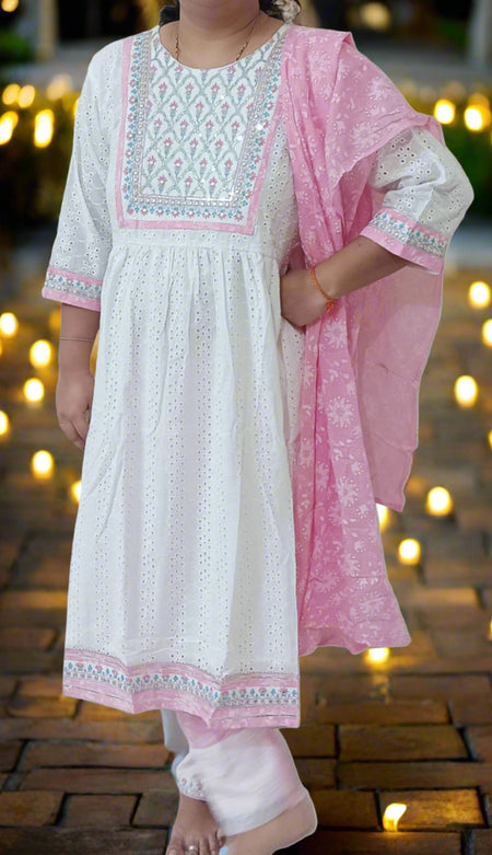 White Naira Cut Party Wear Women's Kurta Suit Dress mahezon