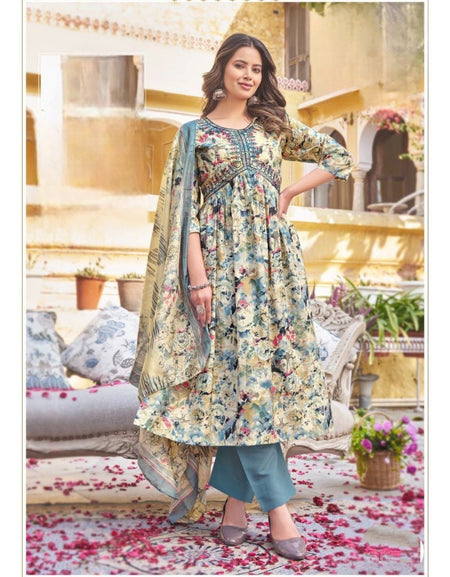 Women's White Alia Cut Kurta Pant Dupatta Suit mahezon