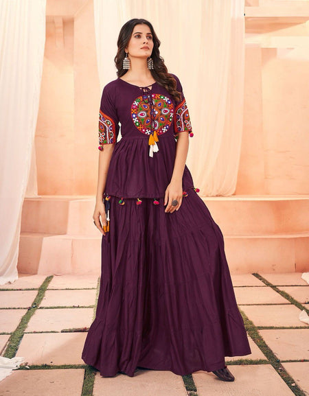 Navratri Women Wine Top and Skirt Dress mahezon