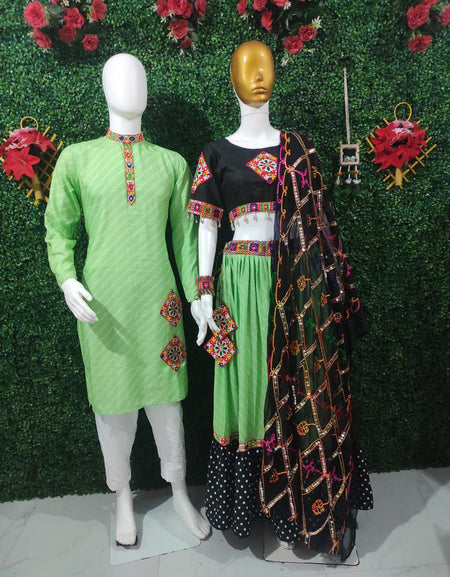 Navratri Traditional Indian Green Couple Wear Same Matching Outfits Set mahezon