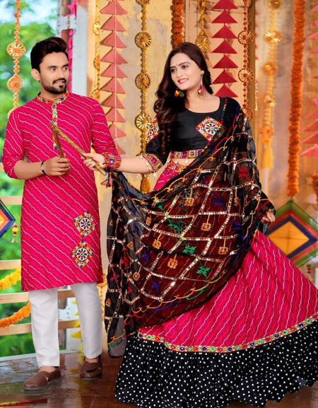 Navratri Traditional Indian Pink Couple Wear Same Matching Outfits Set mahezon