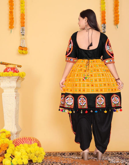 Navratri Traditional Indian Yellow Women Kedia with Dhoti Set mahezon