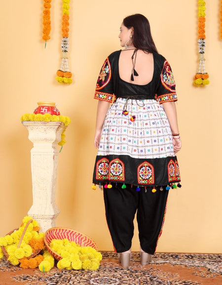 Navratri Traditional Indian White Women Kedia with Dhoti Set mahezon