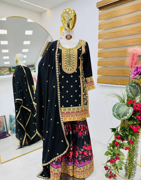 Wedding Black Women’s Top Palazzo Dupatta Suit mahezon