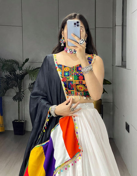 Navratri Special White Embroidery Premium Women Lehenga Choli mahezon