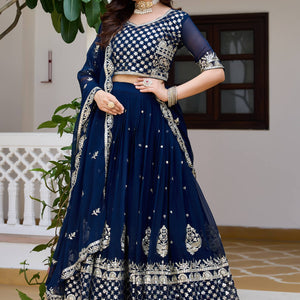 Ethnic Wedding Blue Lehenga Choli Dupatta Set mahezon