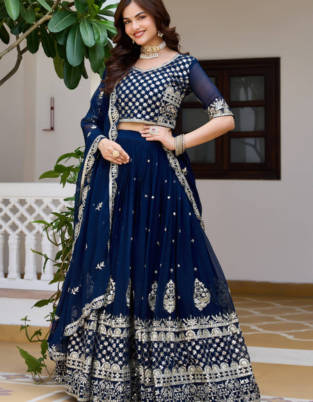 Ethnic Wedding Blue Lehenga Choli Dupatta Set mahezon
