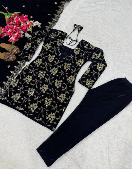 Designer Velvet Women Kurta Bottom Dupatta Suit Royal Export