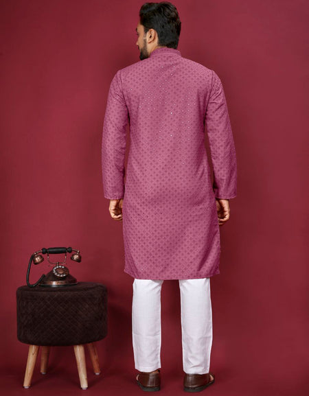 Indian Traditional Cotton Lucknowi Men Kurta Pyjama Set mahezon