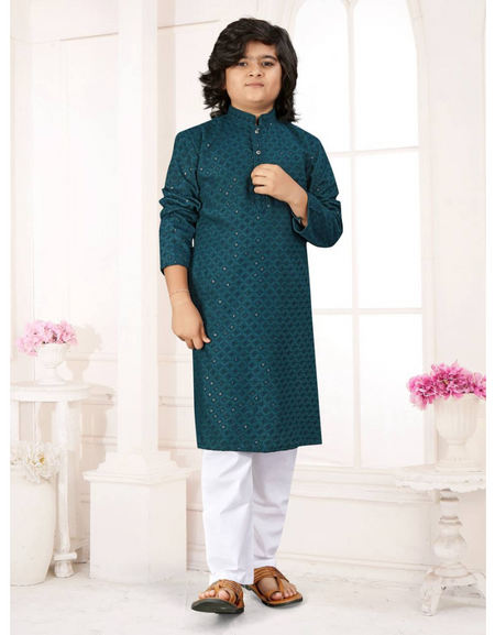 Ethnic Indian Father and Son Same Matching Blue Kurta Pajama Set mahezon