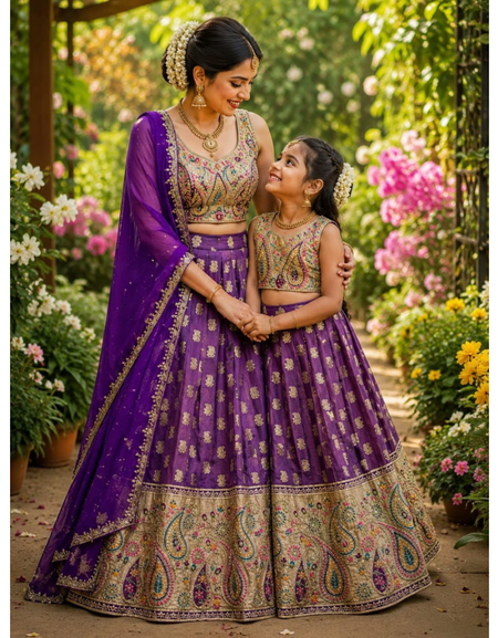 Festive Mother Daughter Twinning Lehenga Choli Dupatta Outfit Set mahezon