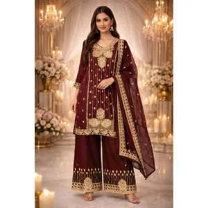Party Wear Embroidered Women Top Palazzo Dupatta Suit Dress mahezon