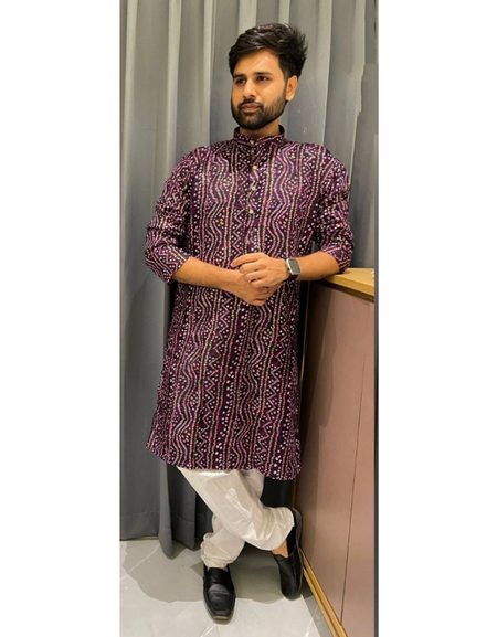 Men Traditional Indian Bandhani Print Kurta mahezon