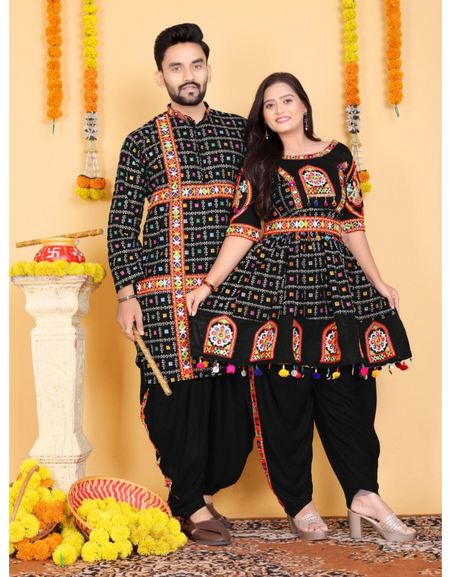 Navratri Traditional Indian Black Couple Wear Same Matching Outfits Set Dress mahezon