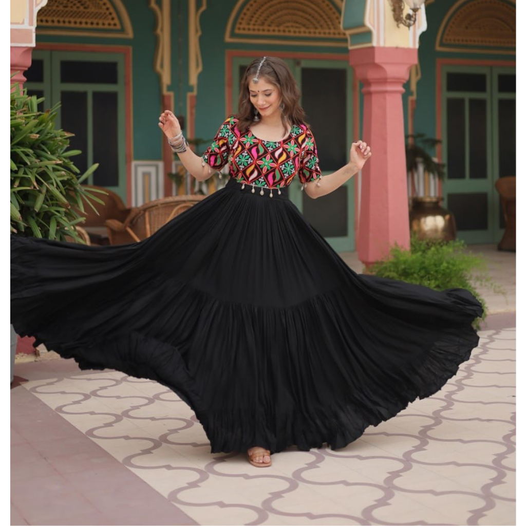 Navratri Black Garba Women's Gown Dress mahezon Navratri Black Garba Women's Gown Dress mahezon