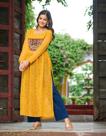 Navratri Garba Bandhej Print Women’s Kurti mahezon