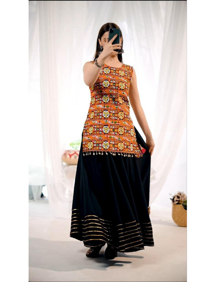 Navratri Indian Black Garba Embroidery Mirror Work Women Lehenga Choli mahezon