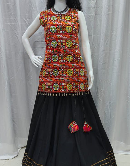 Navratri Indian Black Garba Embroidery Mirror Work Women Lehenga Choli mahezon