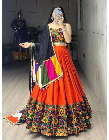Navratri Special Orange Embroidery Premium Women Lehenga Choli mahezon