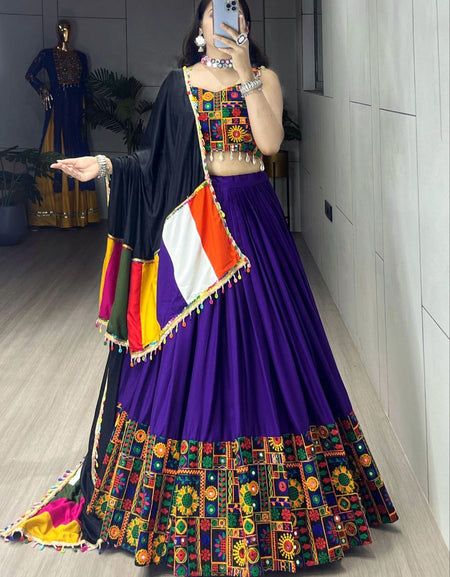 Navratri Special Purple Embroidery Premium Women Lehenga Choli mahezon